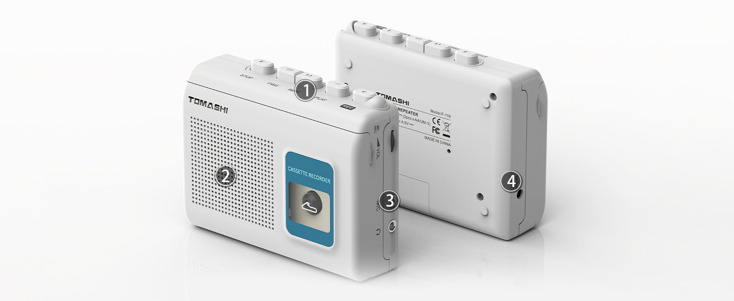 TOMASHI F-119F-318F Portable Cassette Player Tape Recorder