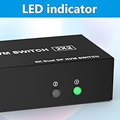 LED Indicator When switching to which PC, the LED will tell you whether PC1 or PC2 is active.