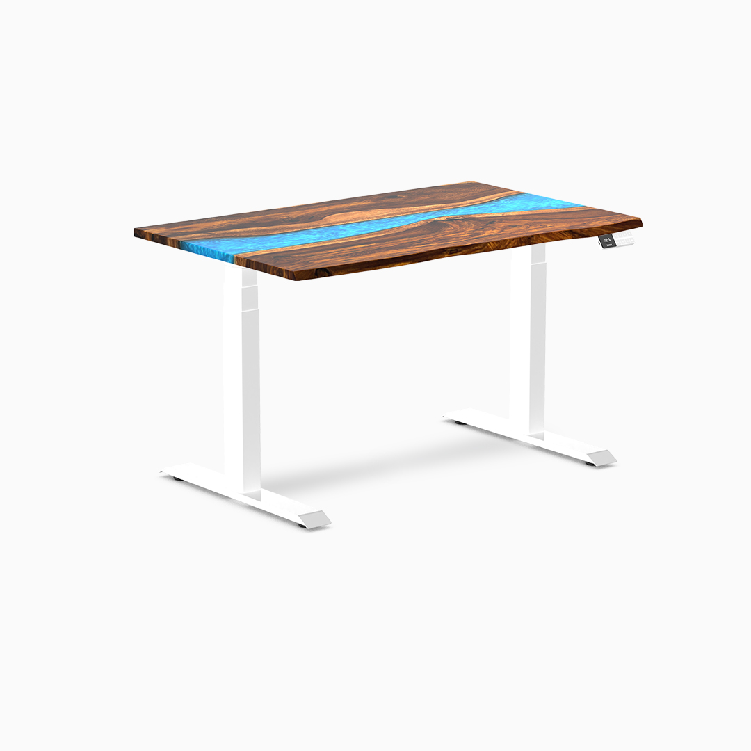 resin river desk, epoxy river desk, standing desk, sit stand desk, height adjustable desk