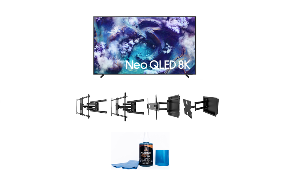 Samsung QN900F Series TV with Kanto TV Wall Mount and Amber Screen Cleaner