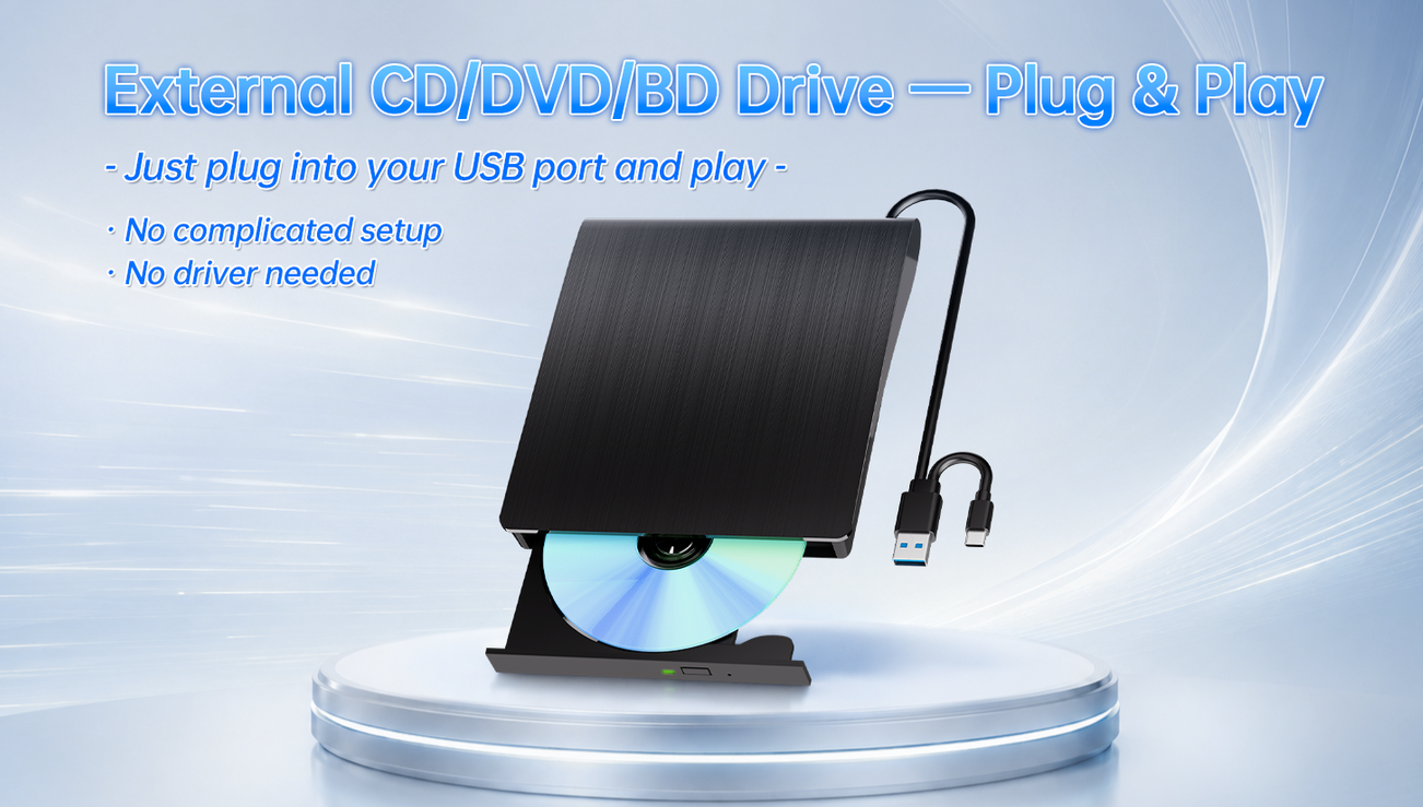External Blu Ray Drive, USB 3.0 & Type C External CD/DVD Drive, External Blueray/DVD Drive for PC