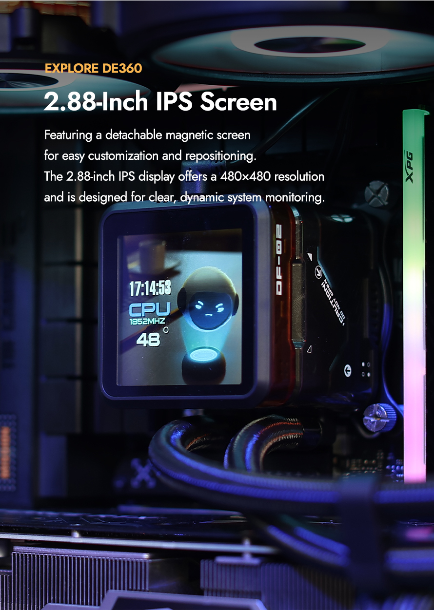 darkFlash DE360 360mm AIO Liquid CPU Cooler  2.88" IPS Display 5V ARGB Lighting Copper Water
