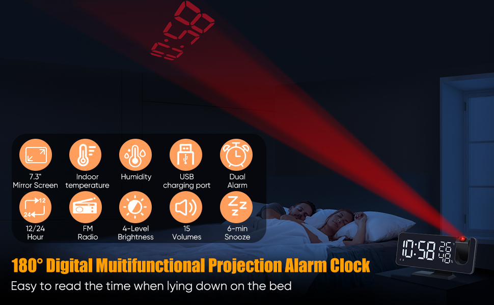 Wall/Ceiling Projector Led Large Display Clock Projection Alarm