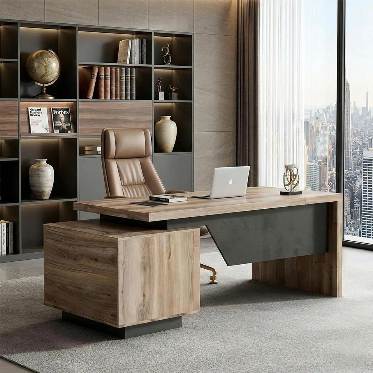 L Shaped Executive Desk with Drawers