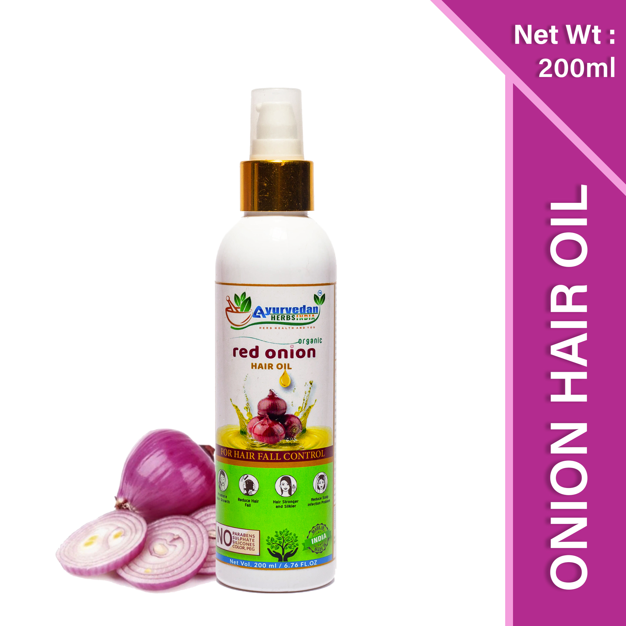 Ayurvedan Herbs India Red Onion Black Seed Oil Shampoo with Onion Oil