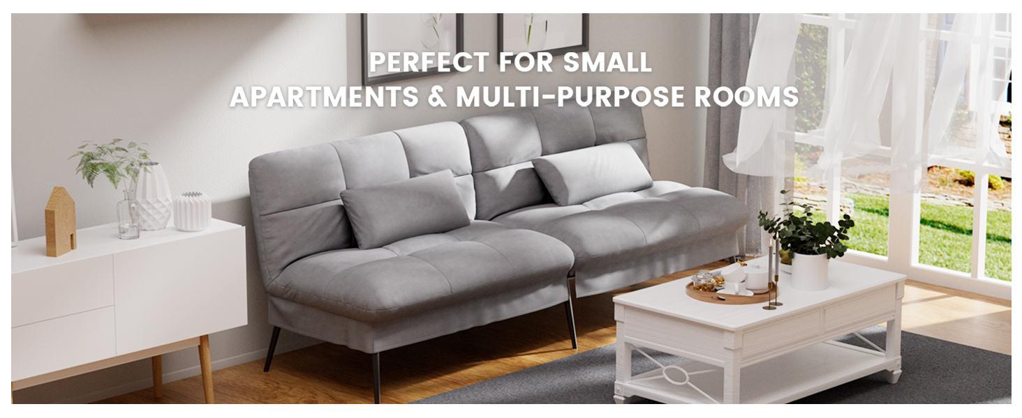 COMHOMA Convertible Futon Sofa Bed, 68Fabric Futon Couch with Adjustable Backrest, Folding Futon Sle