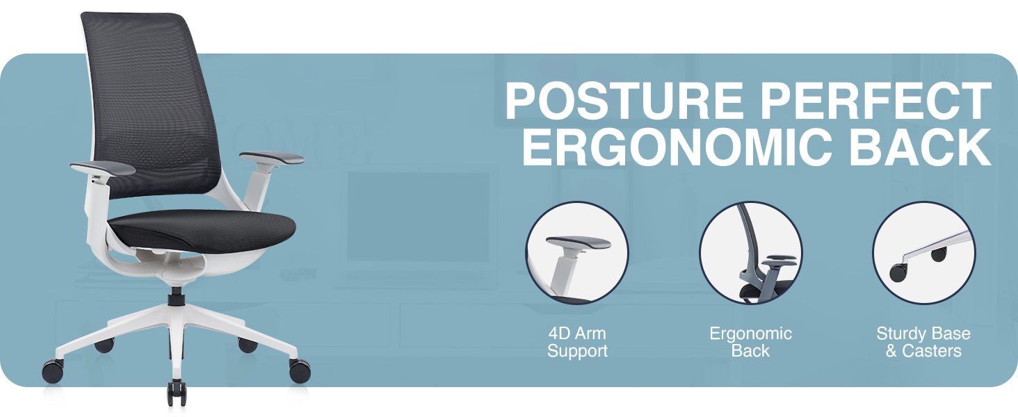 supportive mesh office chair, ergonomic task chair with lumbar support, modern home office chair