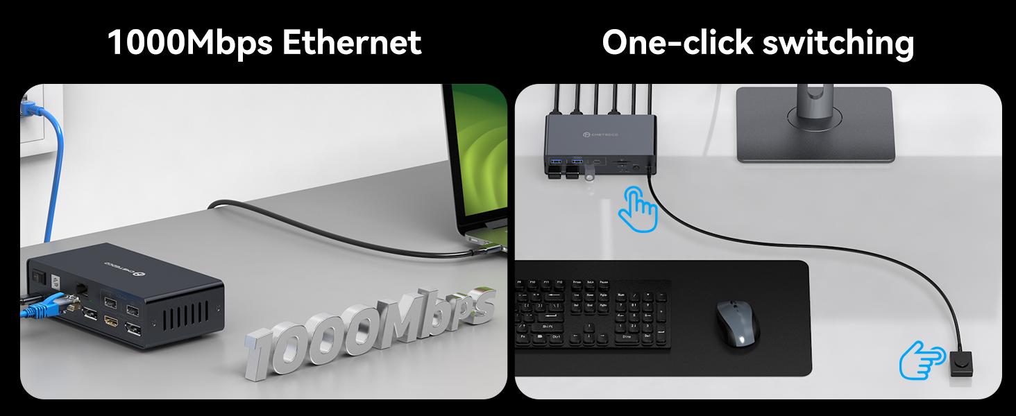 USB C KVM Switch 2 Monitors 2 Laptops, USB-C KVM Docking Station for 2 MacBooks, Dual Monitor HDMI &