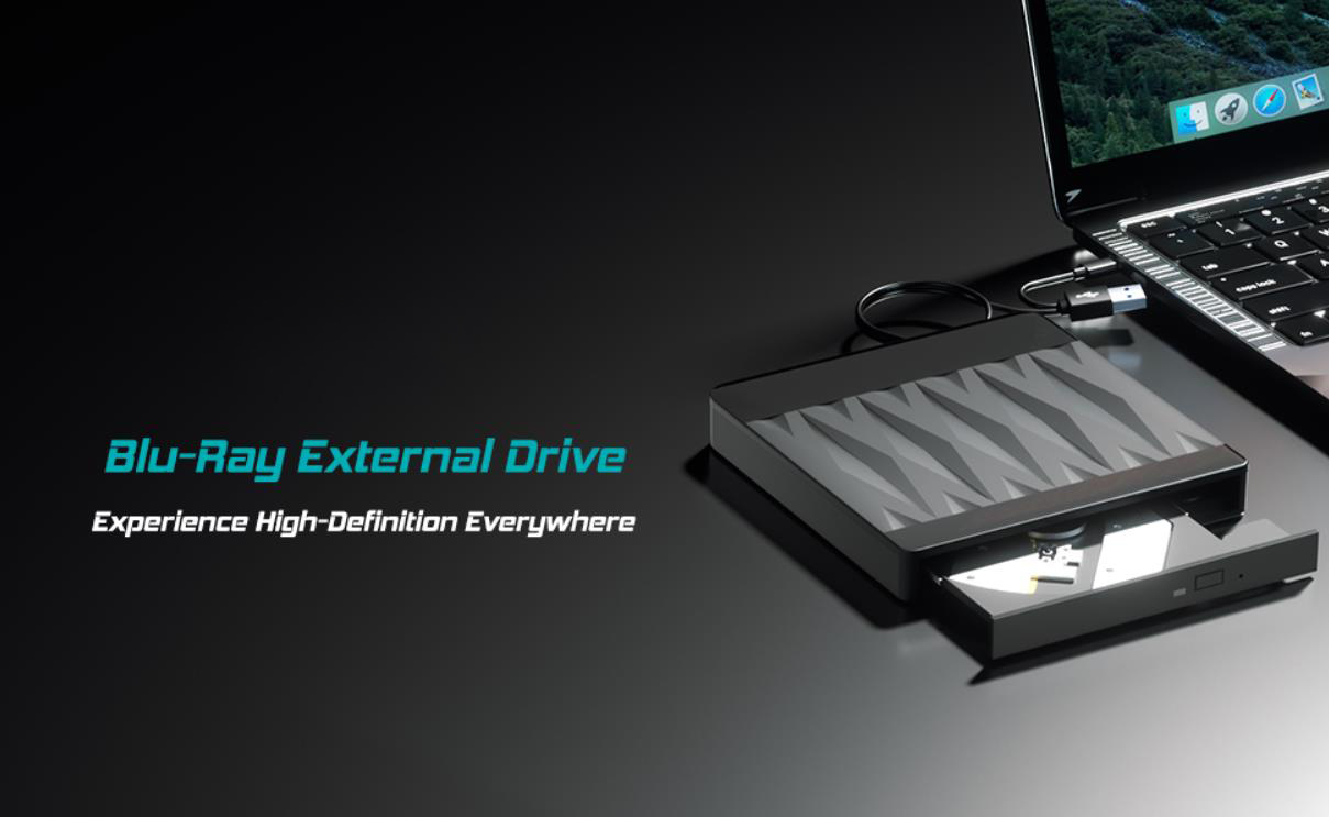 Hitoor External Blu Ray Drive, USB 3.0 and Type-C External Blu Ray Burner Portable Blu Ray DVD/CD/BD