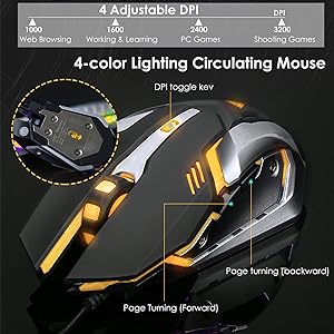 3200 DPI LED Gaming Mouse Interface: USB Total No. of buttons: 6 Sensor: Optical Power Consumption: