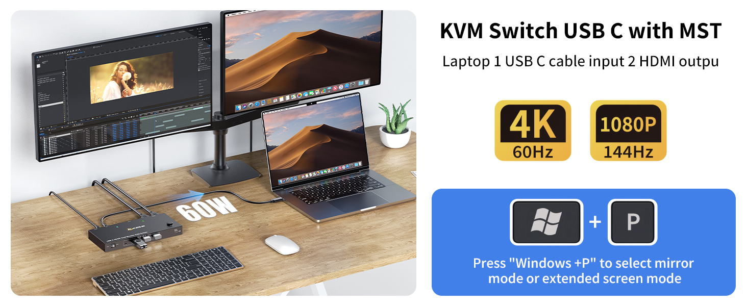 Support laptop, desktop computer, mini PC, Apple box and other input devices with HDMI or type C por