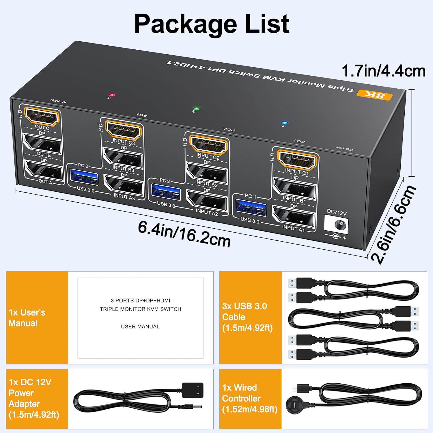 Please connect the USB ports on the input side of PC1,PC2 and PC3 to the computers and KVM using the