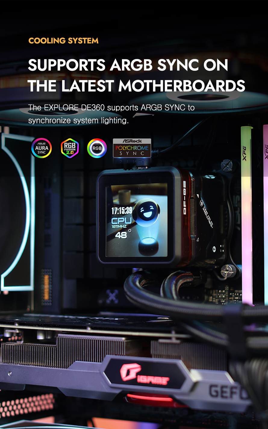 darkFlash DE360 360mm AIO Liquid CPU Cooler  2.88" IPS Display 5V ARGB Lighting Copper Water