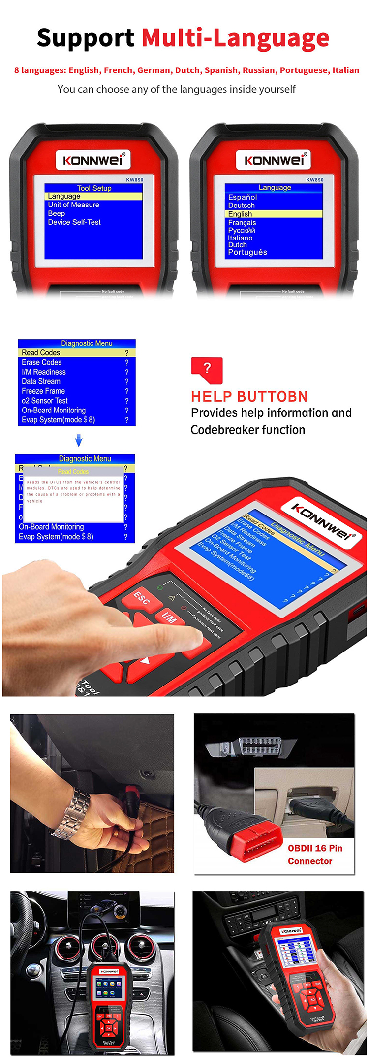 Calculateur de diagnostic KW850 LIVE DATA | OBD2 | EOBD | Scanner portable  CAN | | bol