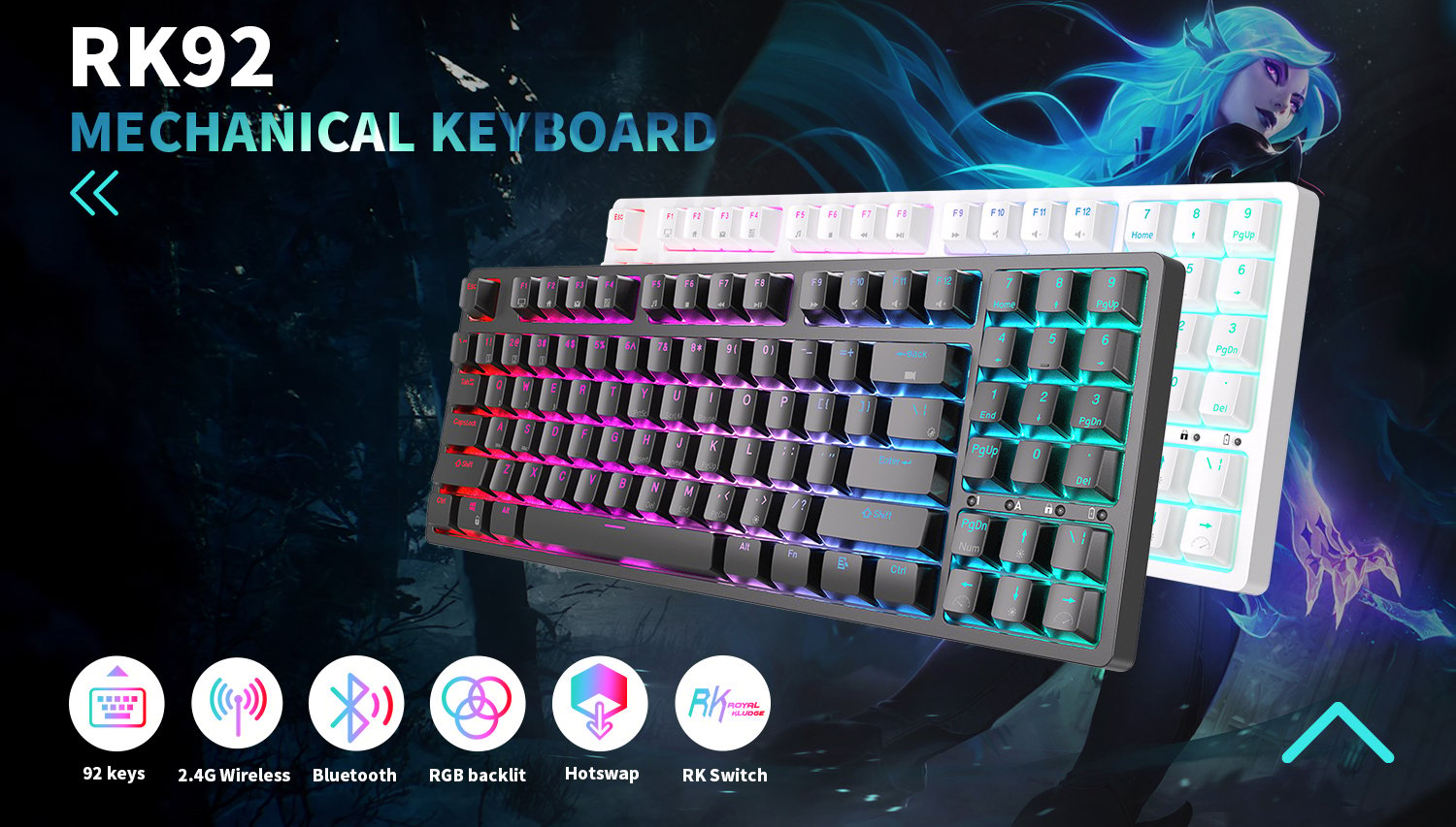 Item Specifications:  Brand Name:RK Royal Kludge  Product Model:RK92  Keys Number:92  Keyboard Color