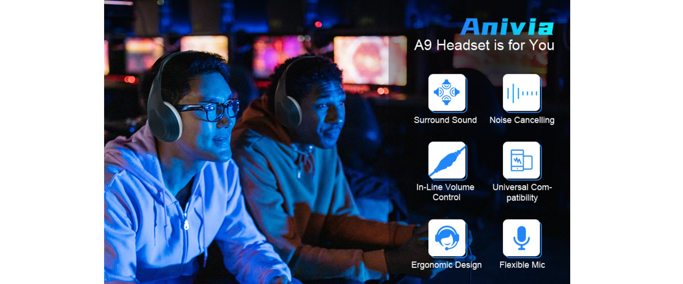 Anivia A9 headset, in-line volume control, universal compatible, gaming headphones