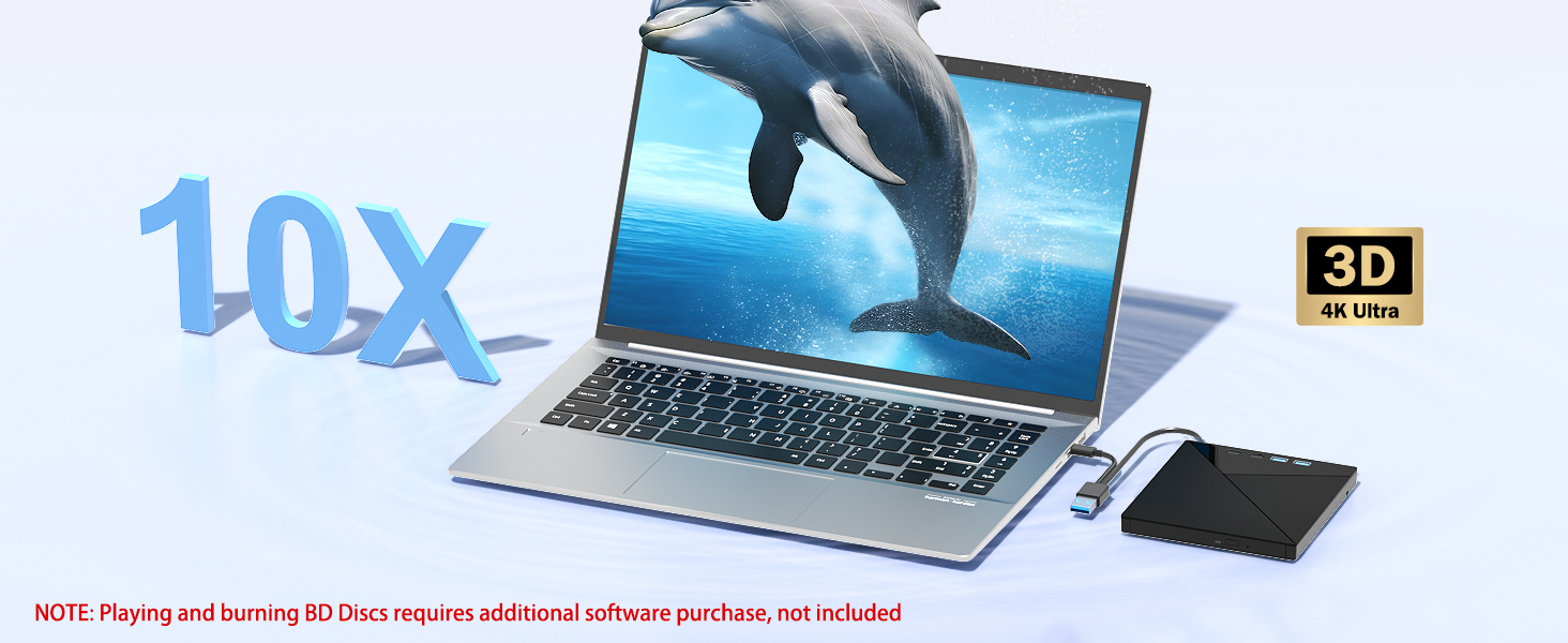 7 in 1 External Blu Ray Drive, 4K Blu Ray Burner, USB 3.0 Type-C Portable Blu Ray Drive