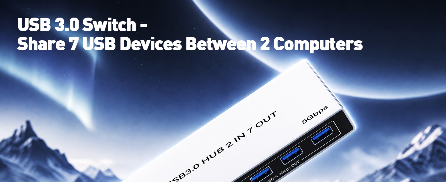 USB 3.0 Switch for 2 Computers, Sharing 4 USB-A & 3 USB-C Devices - 7 Port USB Switcher Selector