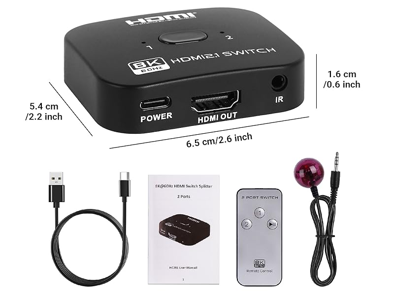 Package List: Bi-directional HDMI Switch/Splitter *1 Power Cable (USB A-C) *1 Wireless Remote Contro