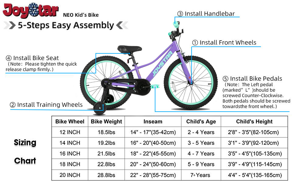 Easy Assembly Guide & Bike Size Chart