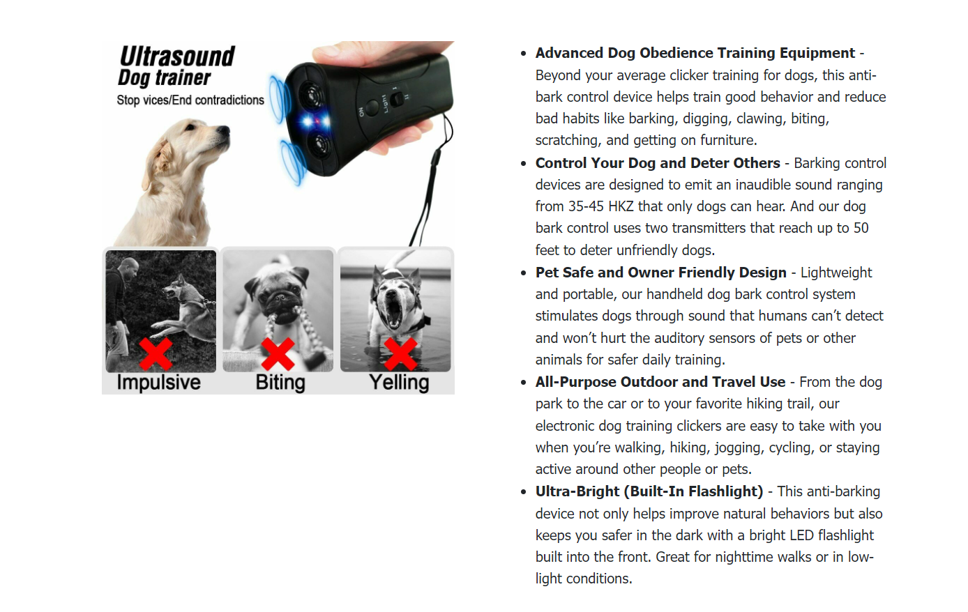 Pets et Us Bark Control Device Anti Barking Dog Training Ultrasonic Deterrent 4-in-ONE Dog Repellent Kit Clicker Whistle Trainer Suction Cup Dog Chew Toy Portable Combo Set 