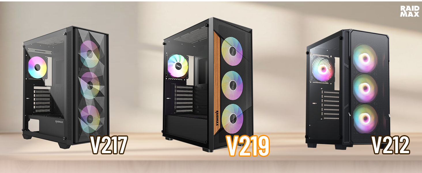 v219, mesh front intake airflowm, argb fans, atx mid tower gaming case