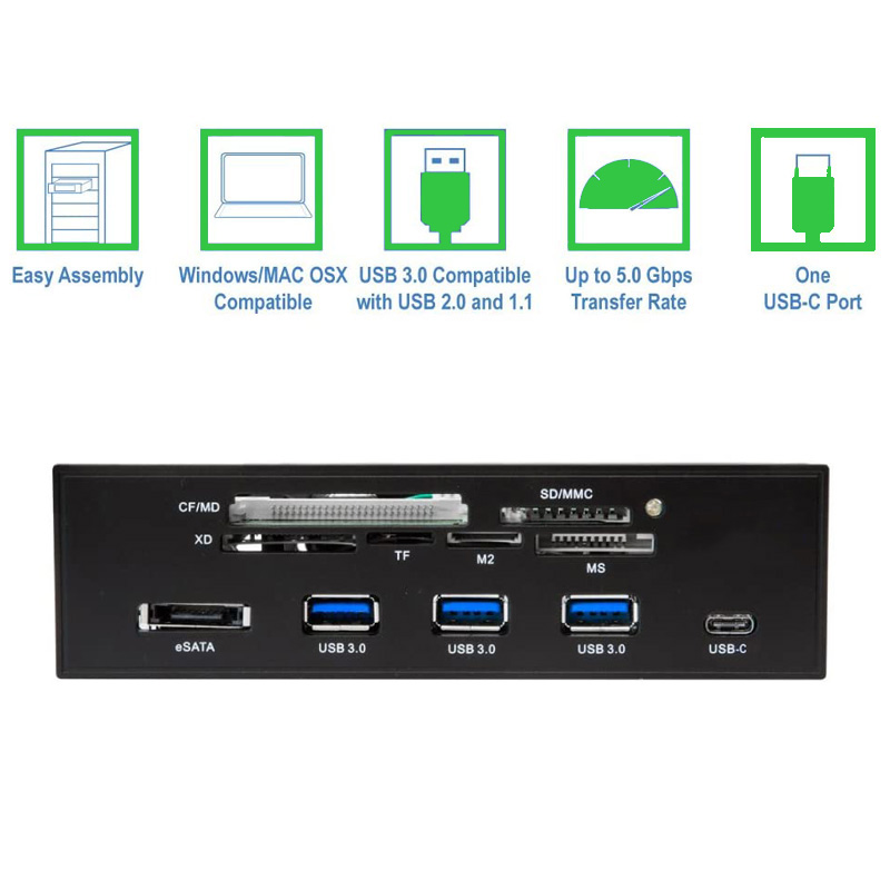 Pc CD-ROM Slot 5.25 Bay Mesh All In one USB Front Panel CF/XD/MS/M2/SD/TF  Internal USB 2 .0 Card Reader USB Flash Memory,1 USB 3.0 Port 