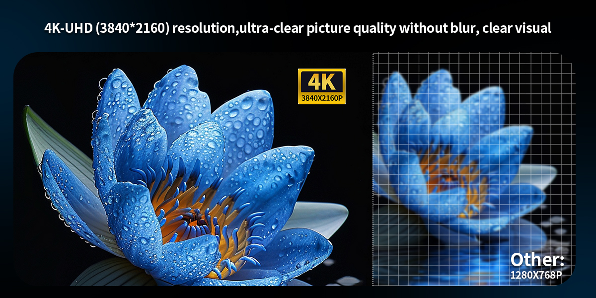 4K UHD 3840×2160 high resolution brings ultra sharp, fine and lifelike image details. Compare with l