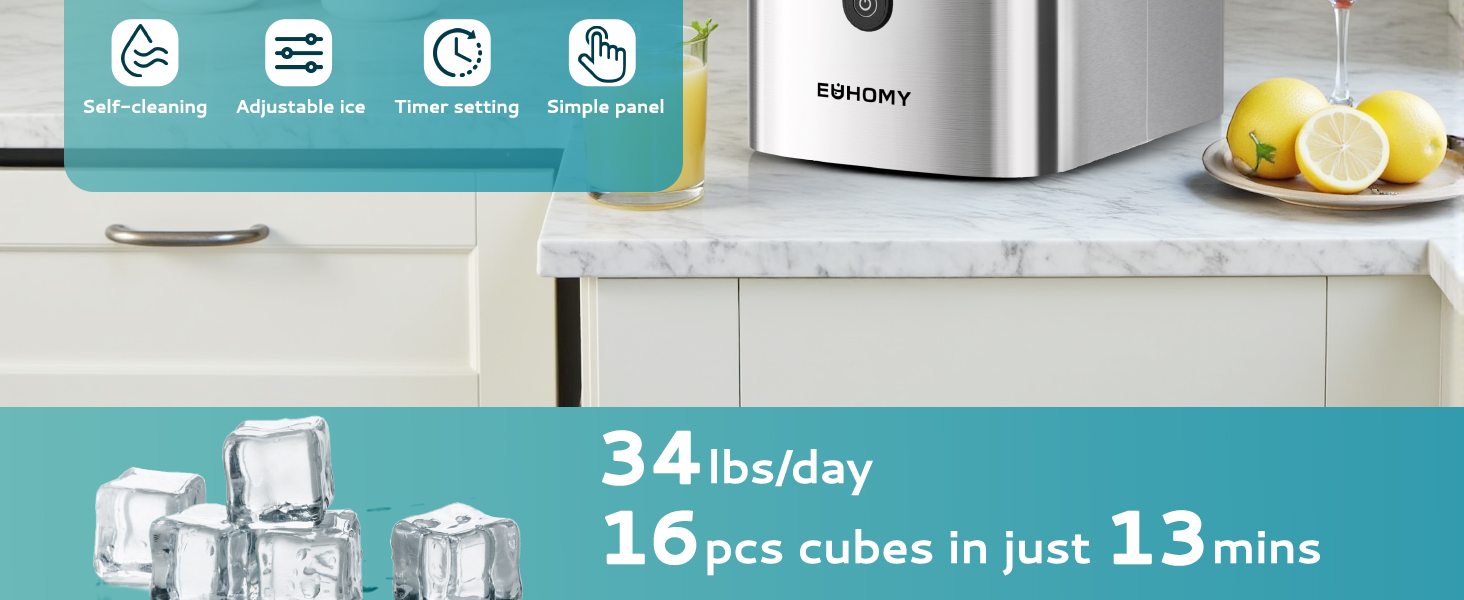 Euhomy IM005CSI Silver Countertop Portable Cube Ice Maker