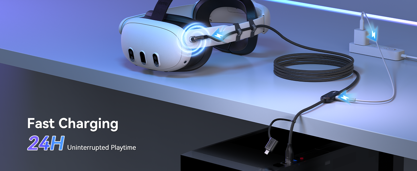 VR Link Cable with Charging 16FT/5M Compatible with Quest 3/3S/2/Pico 4 Accessories