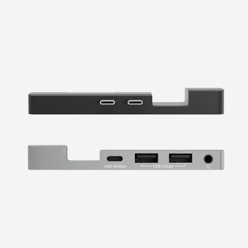 Plugable 5 in 1 hub showing USB C, USB A, and audio ports