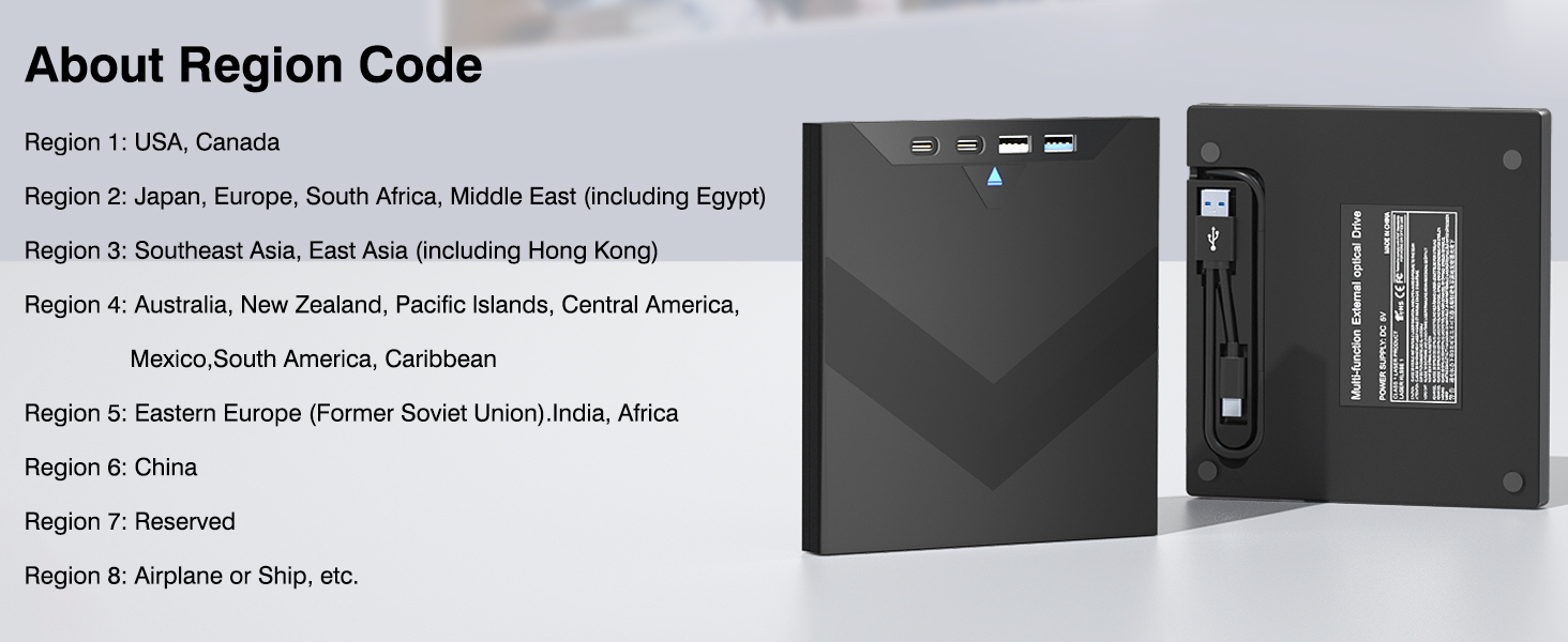 7-in-1 External CD/DVD Drive, with USB A, USB-C and SD/TF Card Slots, USB 3.0 & Type C CD/DVD Player