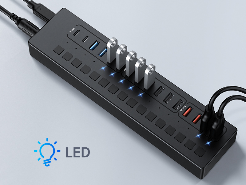 LED Indicator  Each interface has an indicator light that is on when in use and off when not in use.