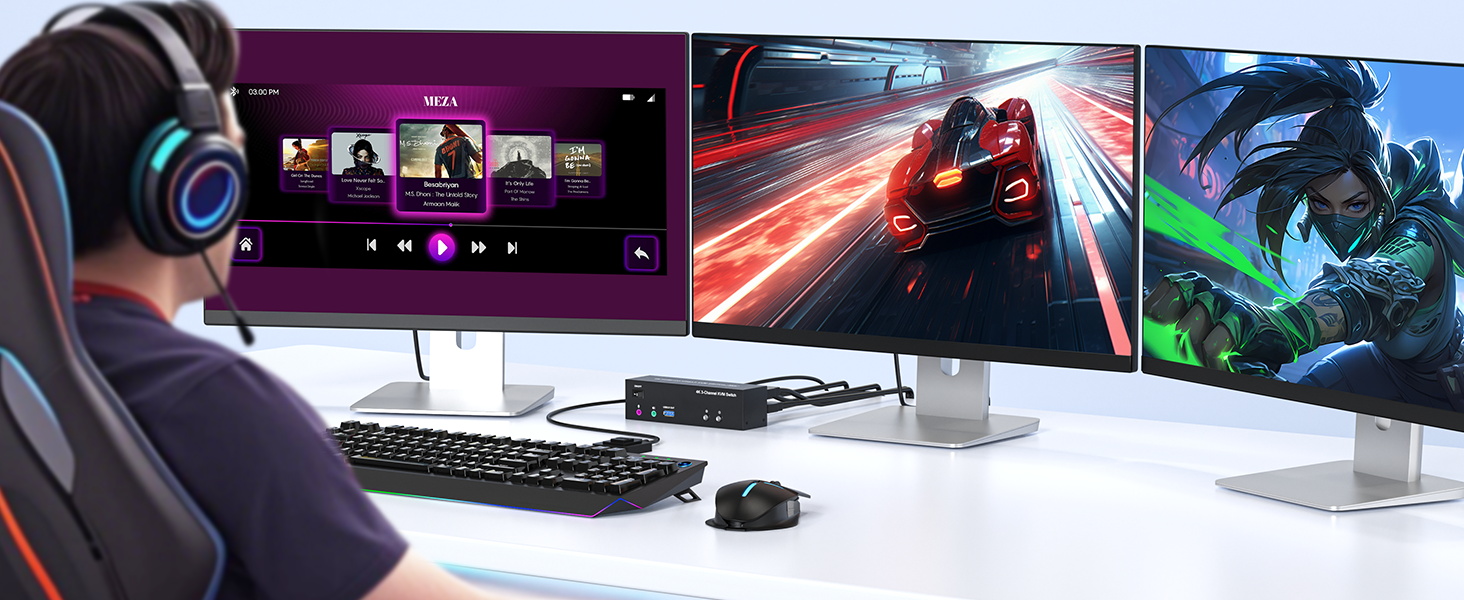 4K KVM Switch 3 Monitors 2 Computers Triple Monitor Displayport + 2 HDMI USB 3.0 KVM Switches