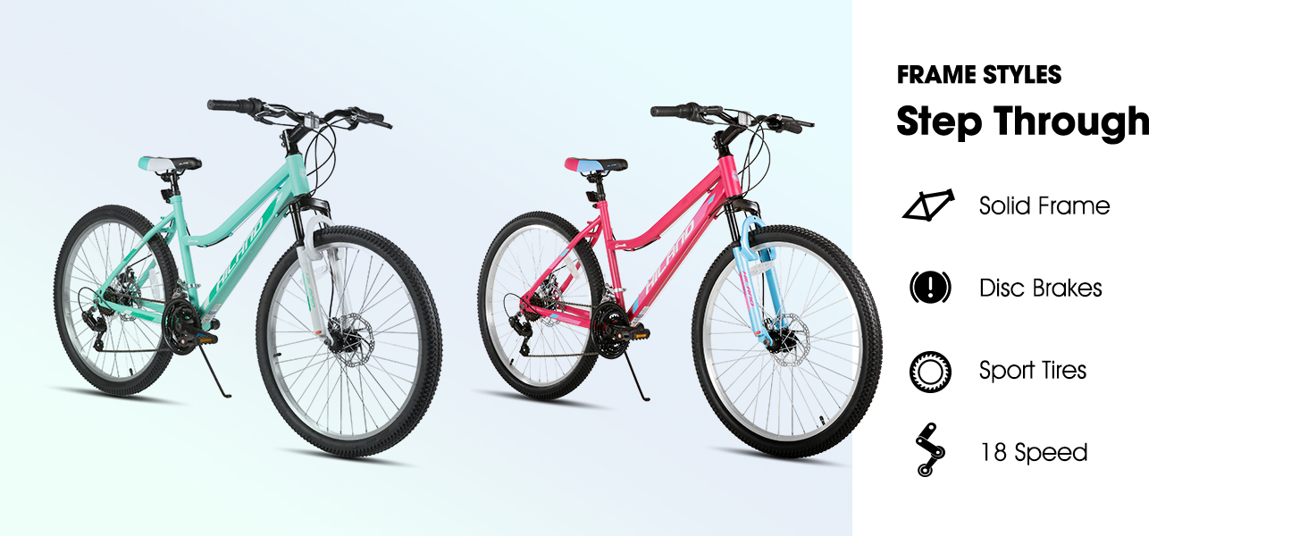 mountain bike MTB bicycle women men adult 18 speed suspension fork step through