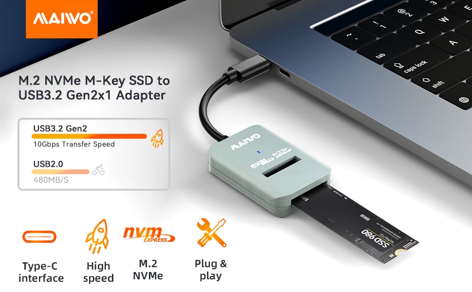 Lexar E10 M.2 PCIe NVMe/SATA SSD Enclosure Adapter USB 3.2 Gen 2(10Gbps)  Compatible with M Key/B&M Key, External Portable Solid State Drive Support