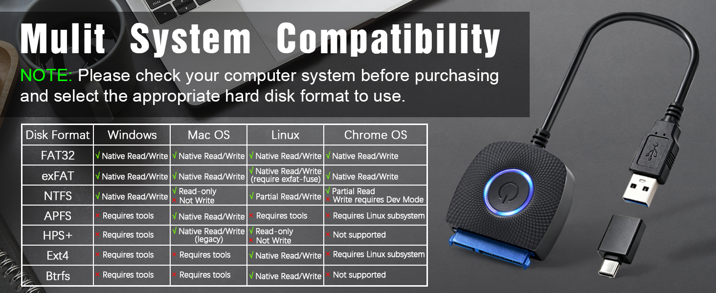 SATA to USB 3.0 Adapter with Power Supply, SSD to USB Adapter External Hard Drive Adapter Cable, USB