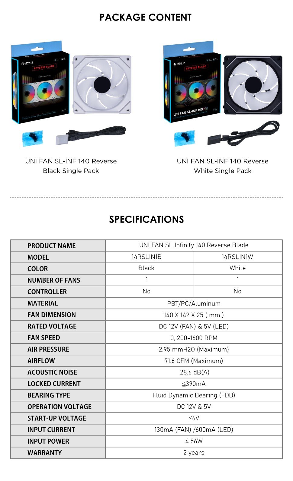 140mm, UNIFAN, Reverse Blade, SL Infinity