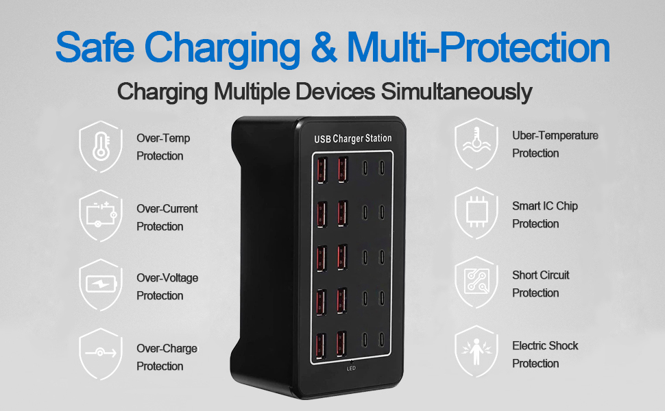 Safety Charger Design This usb charging station is overload, over-voltage, over-current, short circu