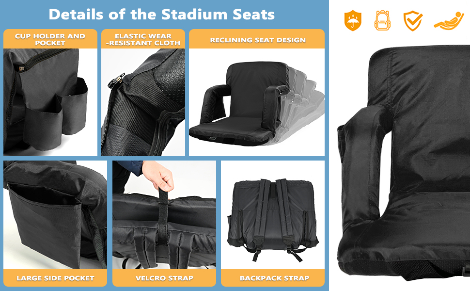 Begonia.K Portable Stadium Seat Cushion ,Lightweight Padded Seat for  Sporting Events & Outdoor Concerts , Bleacher Cushion with Backrest 