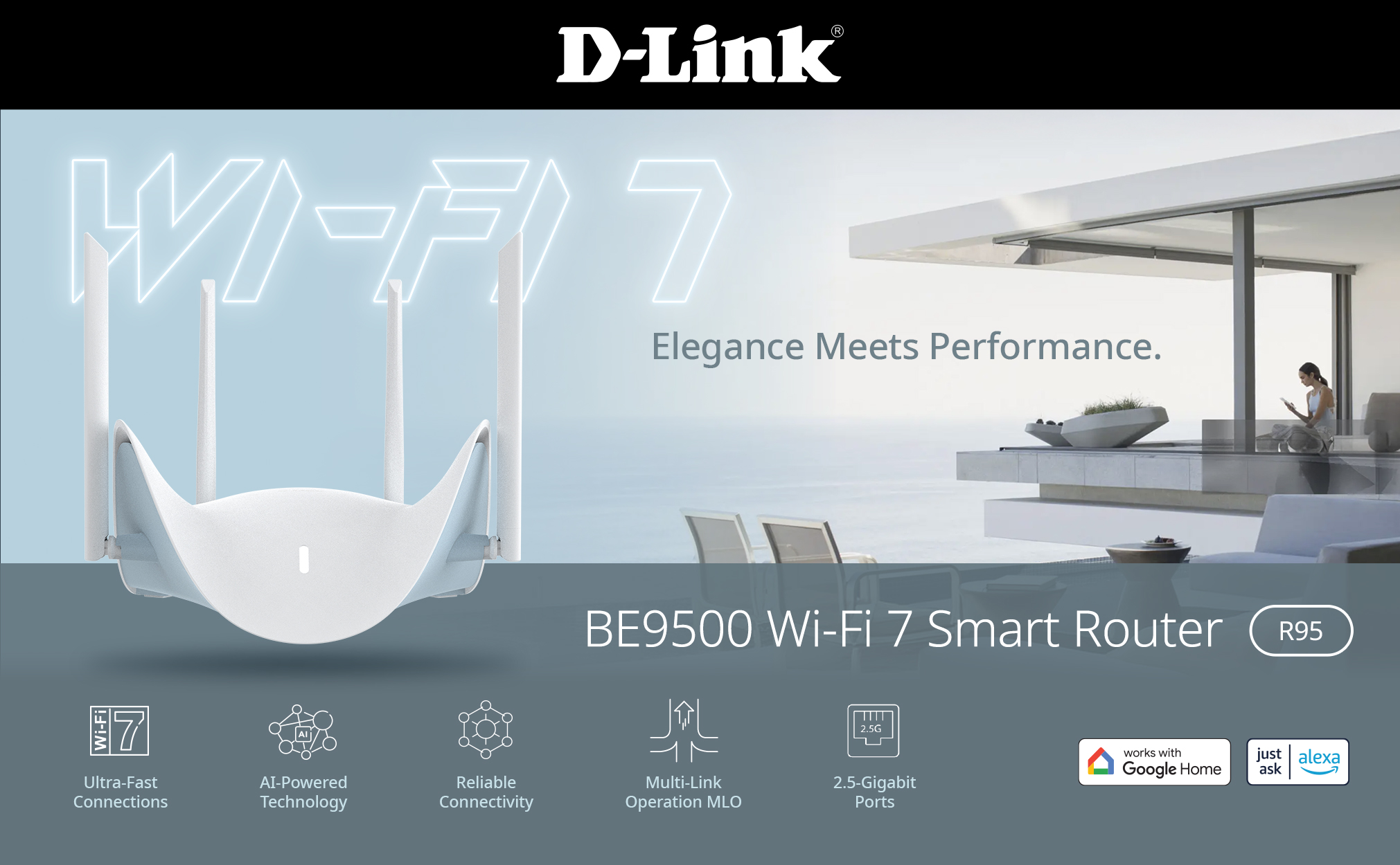 D-Link R95 AQUILA PRO AI BE9500 Tri-Band Wi-Fi 7 Smart Router