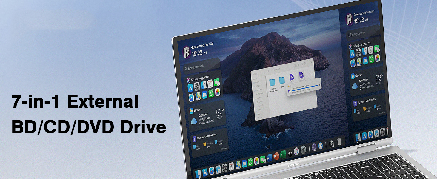 External CD/DVD Drive for Laptop, USB 3.0 & Type-C DVD Player for Laptop Desktop with SD Card Reader