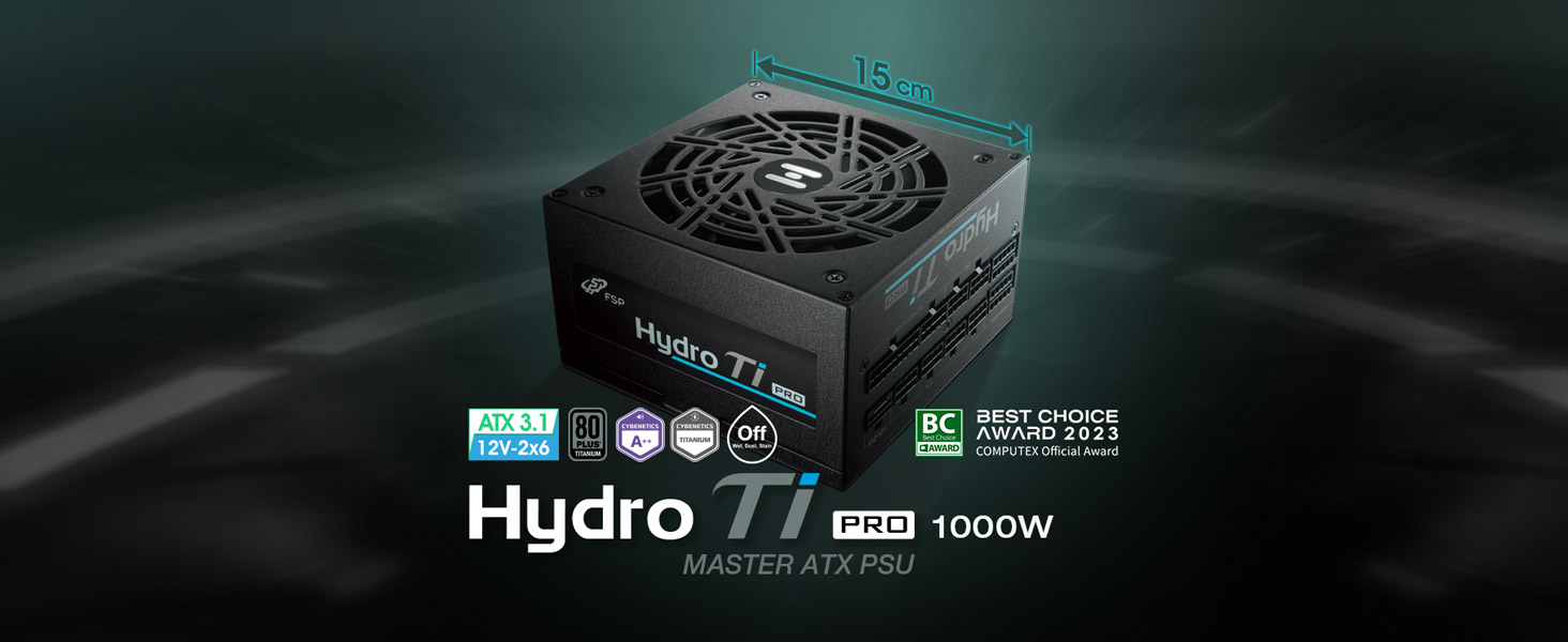 FSP Hydro Ti PRO 1000W Power Supply, 80 Plus Titanium, ATX3.1/PCIe