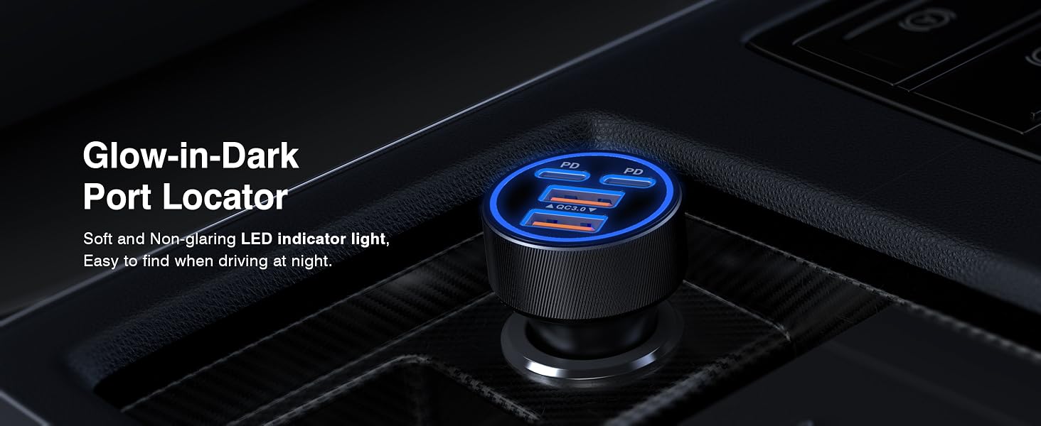 4-Port 90W Car Charger USB C, Super Fast 4-in-1 Cigarette Lighter Adapter Multiport Car Phone Charge