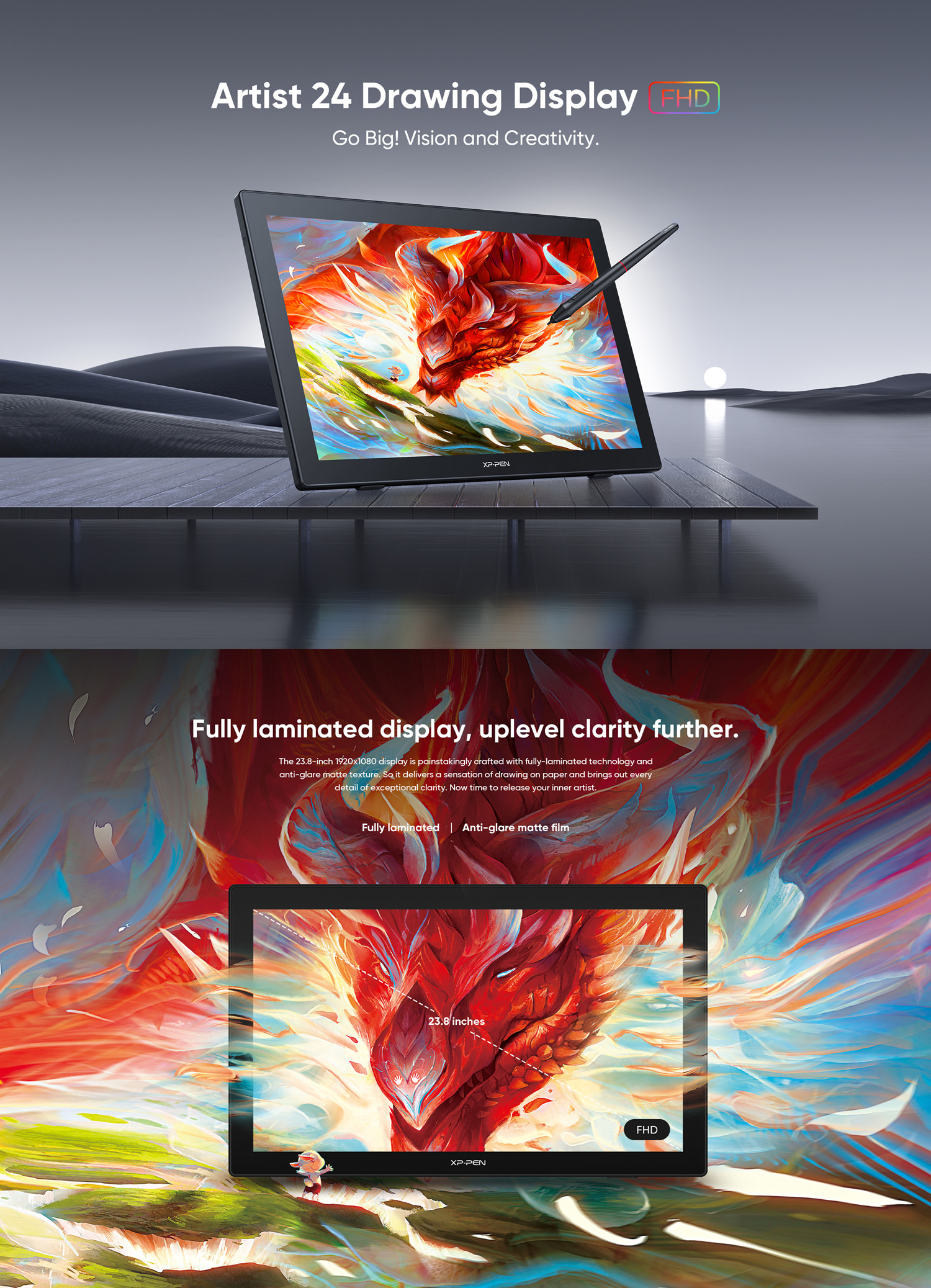 XPPen 24in Graphic Display Artist 24 FHD Drawing Tablet with XPPen 24in Graphic Display Artist 24 FHD Drawing Tablet with