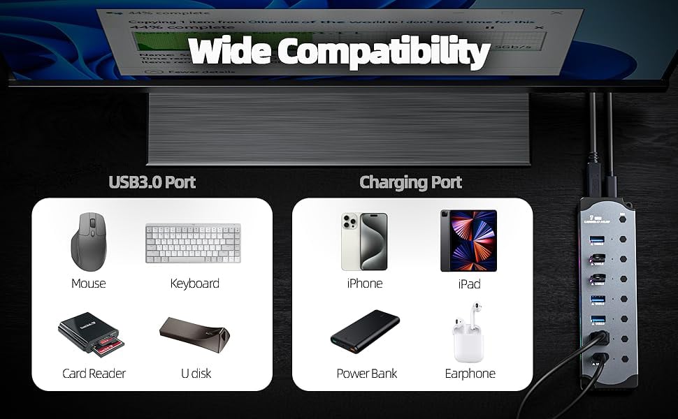 7-in-1 RGB USB 3.0 Hub: Wide compatibility