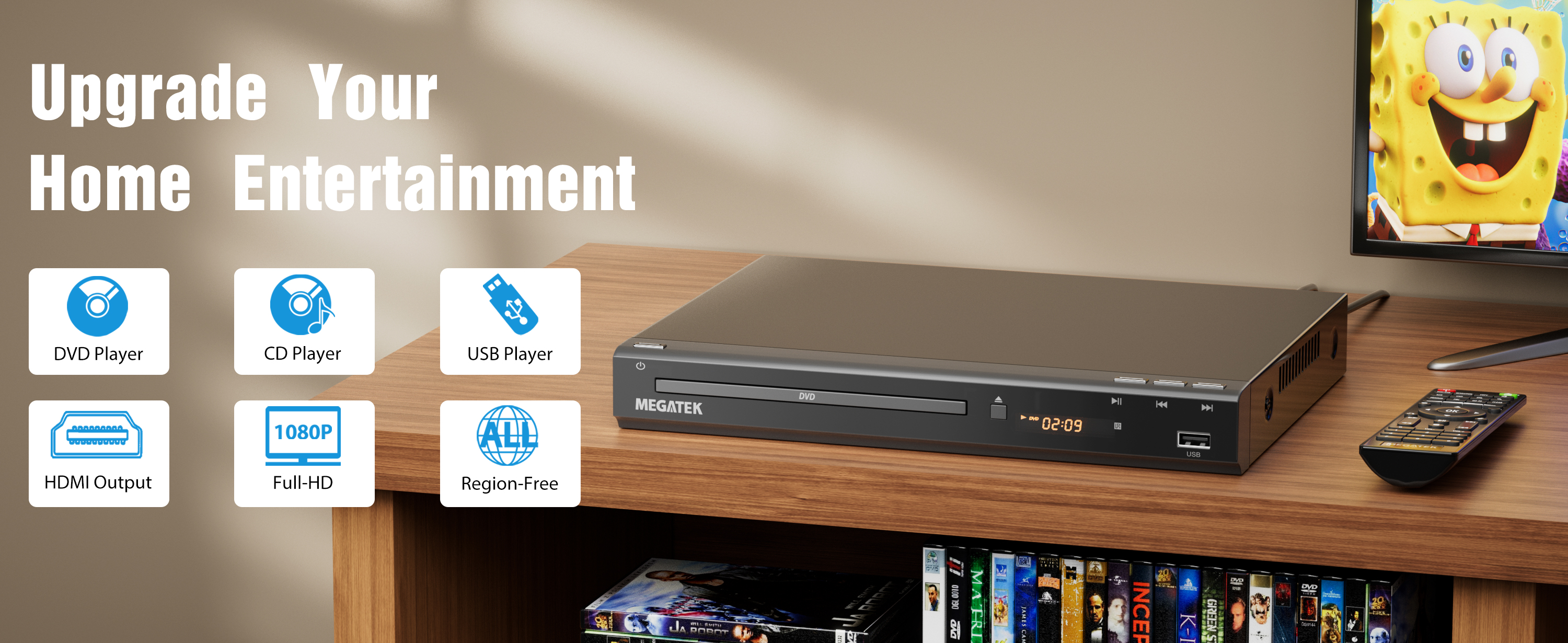MEGATEK DP-260M55HD Region-Free HDMI DVD Player for TV