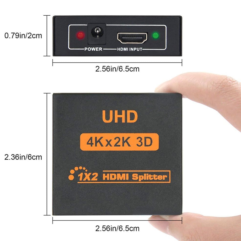 HDMI Splitter 1 in 4 Out V1.4b Powered HDMI Video Splitter with AC Adaptor  Duplicate/Mirror Screen Monitor Supports Ultra HD 1080P 2K x4K@30Hz and 3D