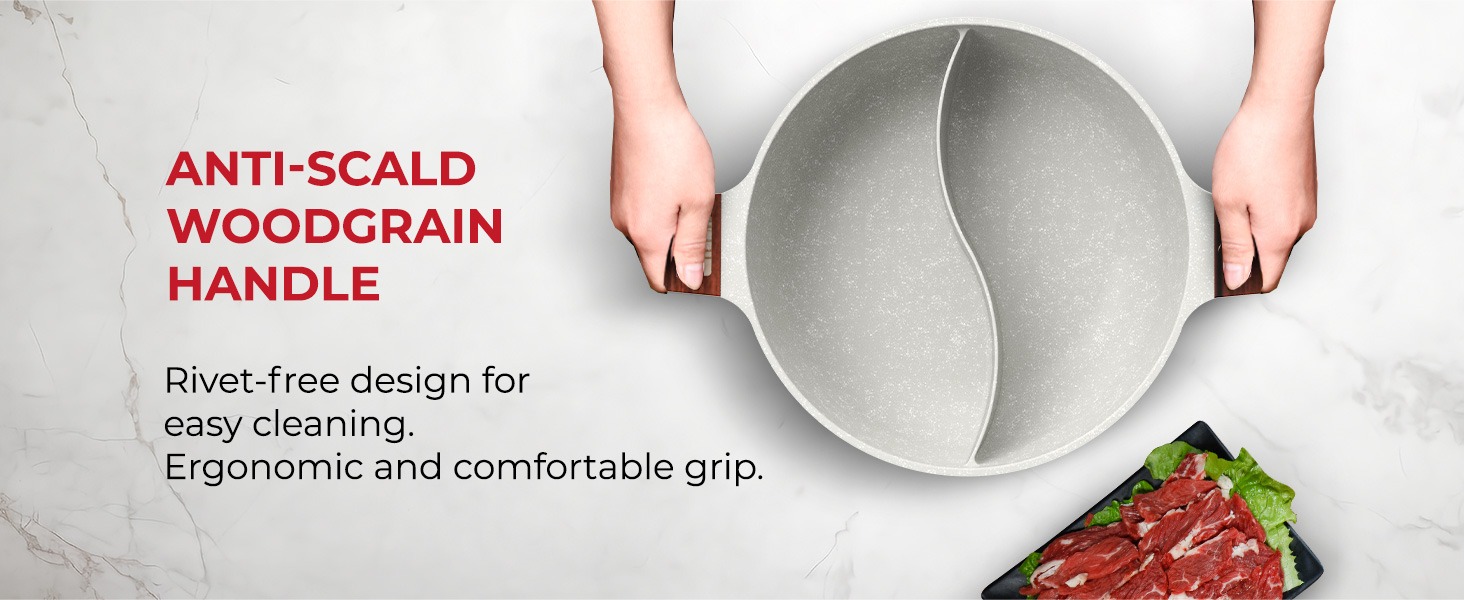 Rosewill 4.2QT Double Flavor Non-sticking Shabu Shabu Hot Pot with Divider - Beige