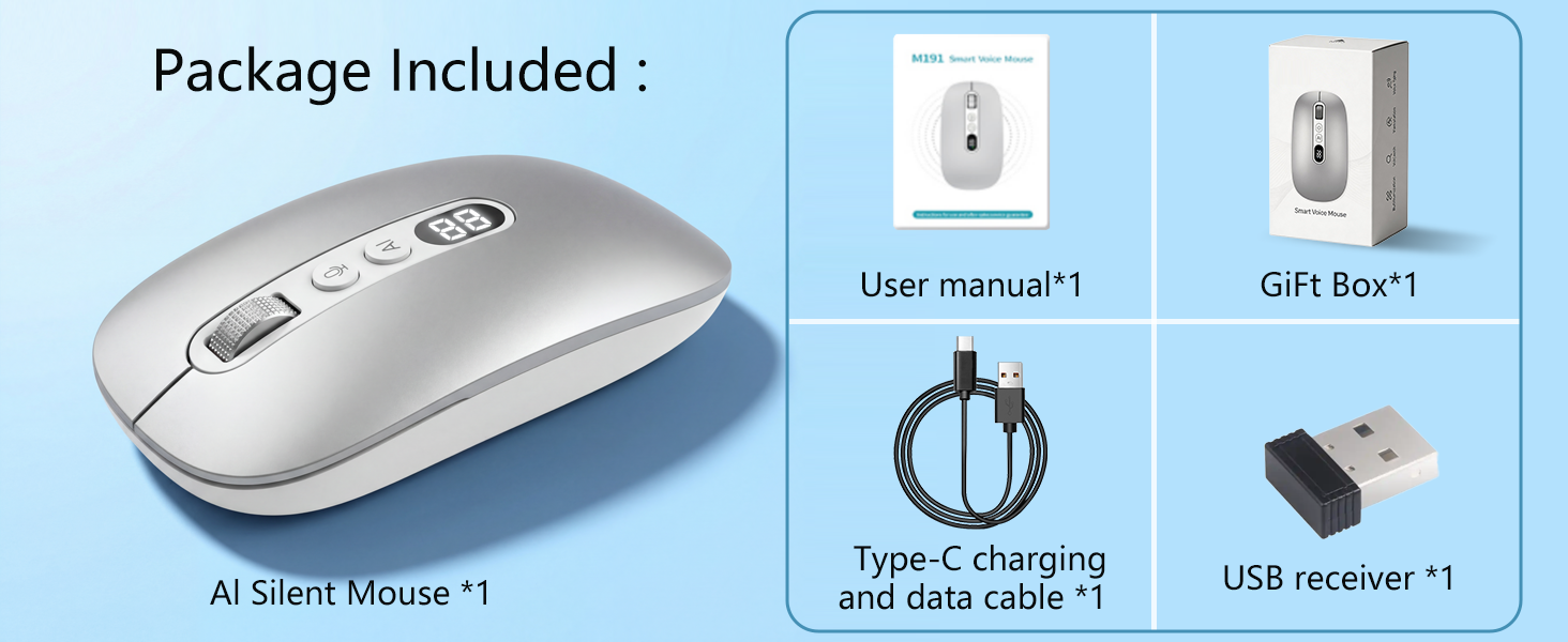 Ai Wireless Mouse with Voice Typing & ChatGPT Assistant, Smart Mouse Multi Language Voice to Text Re